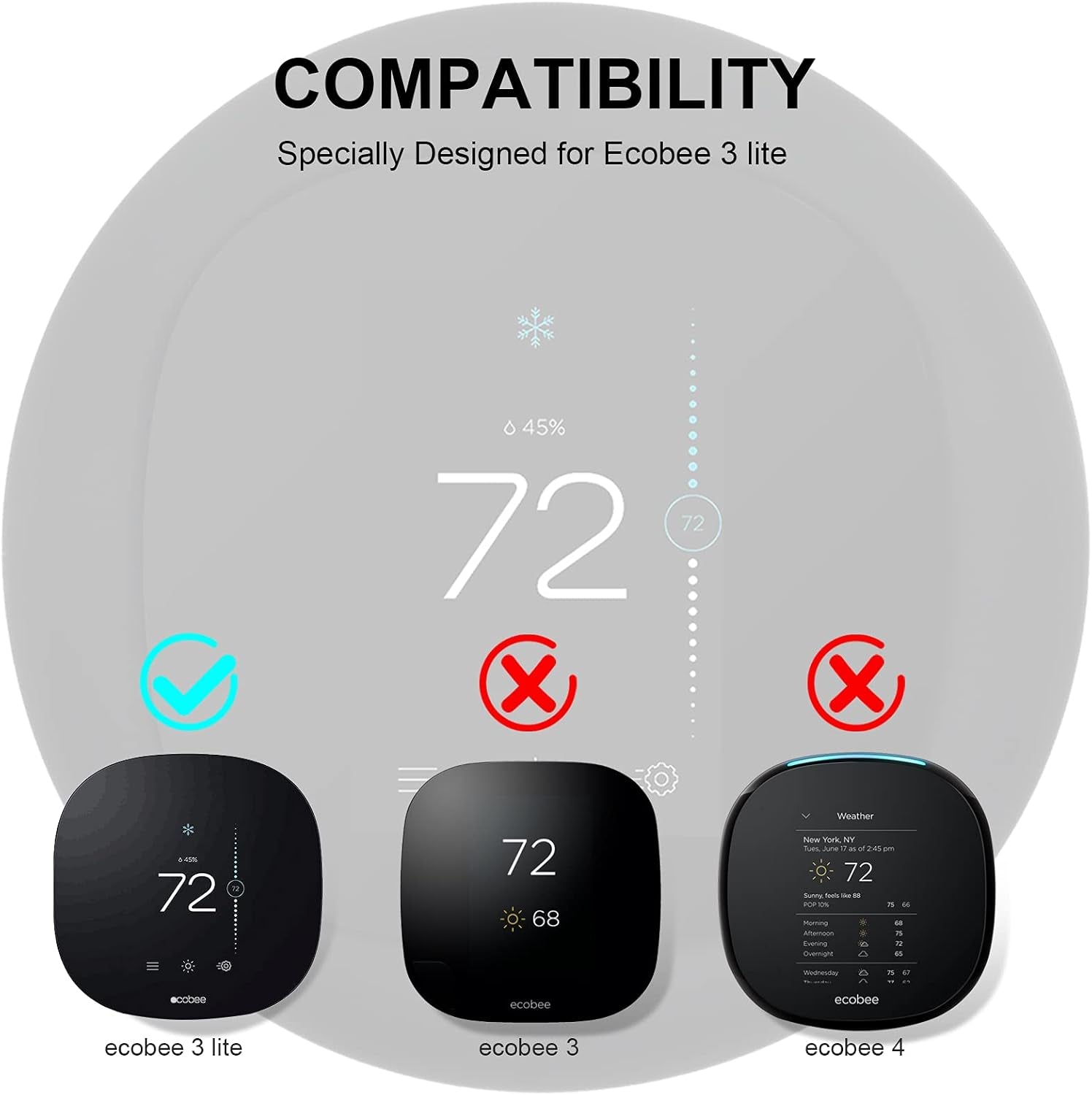 Smart Thermostat Wall Plate Bracket Cover Compatible with Ecobee3 Lite, Silicone Plate Hangers for the Wall, Dust-Proof Durable Holder for Ecobee3 Lite Smart Wi-Fi Thermostat(Black)