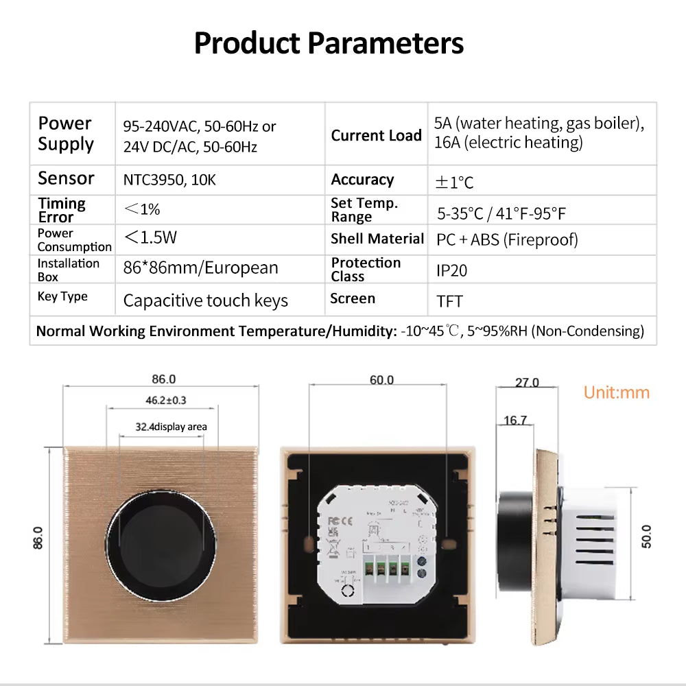 Wifi Smart Thermostat Rotary Heating Thermostat with Backlight/Temperature/Sensor/Time Temperature Calibration Adjustment